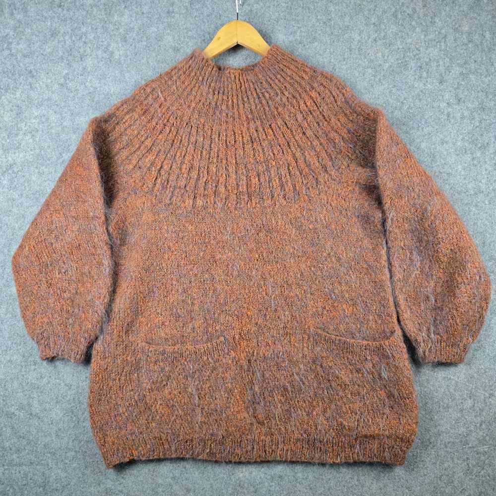 Melbourne Elements Hand Knit Sweater Womens Small Orange Mohair Wool Fuzzy Boho